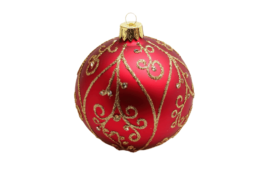 Elegant red Christmas ornament with intricate golden swirls on a transparent background. perfect for festive decoration and seasonal designs. png