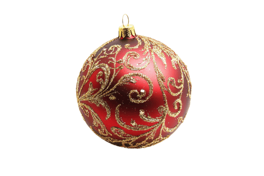 Elegant red Christmas ornament with intricate gold patterns, perfect for festive holiday decorations and joyful seasonal celebrations. png
