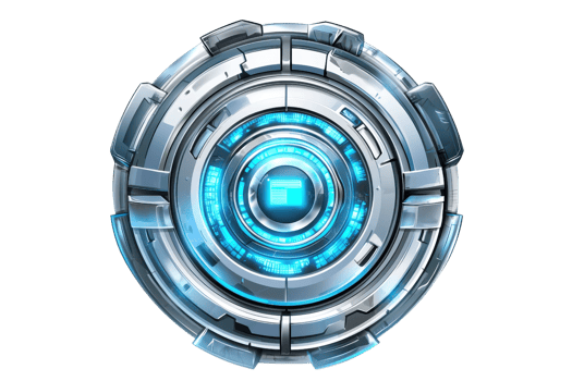 Futuristic blue and silver circular interface design with glowing elements, perfect for technology and sci-fi themes. png