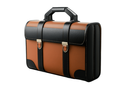 Elegant leather briefcase with black and brown accents, perfect for professional needs. Sophisticated and stylish for business professionals. png