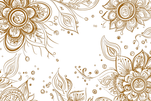 Elegant hand-drawn floral design with intricate patterns in golden hues on a transparent background. perfect for invitations or decorative use. png