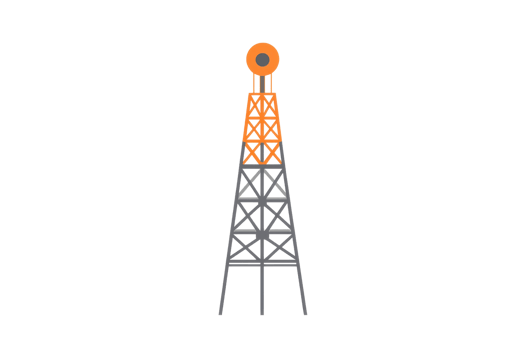 Illustration of a communication tower with an orange top. Perfect for technology, networking, and telecommunications concepts. png