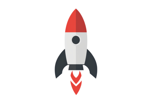 Illustration of a sleek red and white rocket ship with a modern design, set on a plain background, ready for takeoff. png