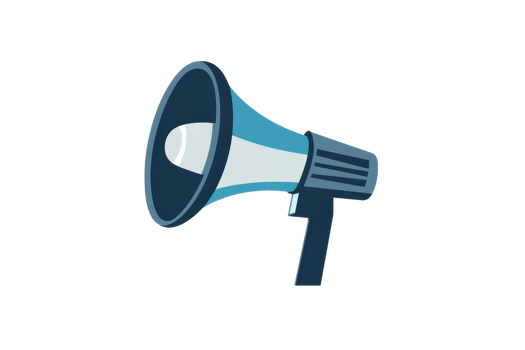 Illustration of a blue megaphone icon, symbolizing communication and announcement on a transparent background. Perfect for digital media use. png