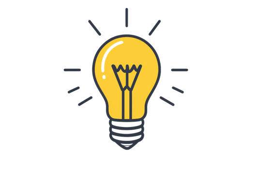 Illustration of a glowing light bulb signifying creativity, innovation, and bright ideas with a minimalist design aesthetic. png