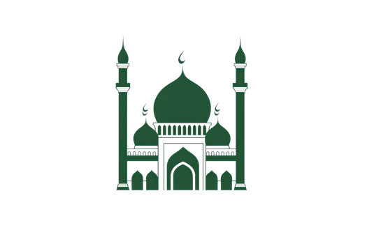 Illustrated mosque silhouette with green domes and minarets, representing Islamic architecture and cultural heritage. png