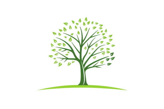 Illustration of a green tree with vibrant leaves on a grassy hill, symbolizing nature, growth, and environmental sustainability. png