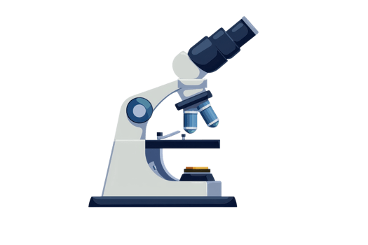 Illustration of a modern microscope with detailed features, ideal for scientific research and education applications. png