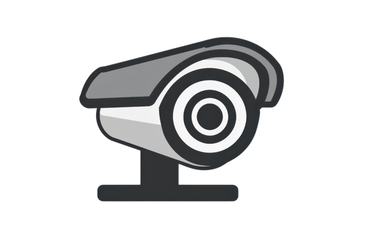 Illustration of a modern security camera icon, symbolizing surveillance, safety, and technology in a sleek design. png