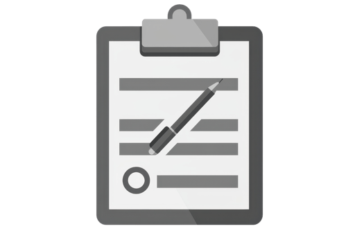 Illustrated clipboard and pencil icon, symbolizing writing, note-taking, and documentation for digital use and design projects. png