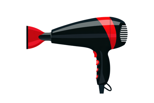 Illustration of a modern black and red hairdryer with buttons, showcasing its sleek design on a transparent background. perfect for tech or beauty. png