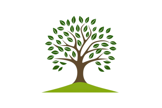 Illustration of a lush green tree with abundant leaves on a grassy hill, representing nature and growth. Perfect for eco-themed projects. png