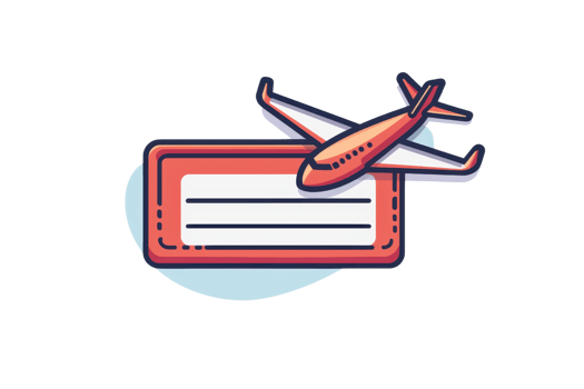 Illustration of an airplane flying over a boarding pass, symbolizing travel, adventure, and exploration in a cartoon style. png