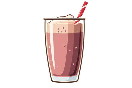 Illustration of a delicious chocolate milkshake with a red-striped straw, isolated on transparent background. Perfect for dessert and beverage themes. png