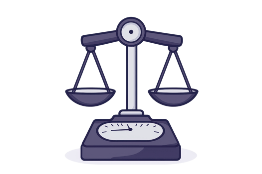 Illustration of a balanced scale with weighing pans, symbolizing justice and equality. Ideal for legal, justice, or equality concepts. png
