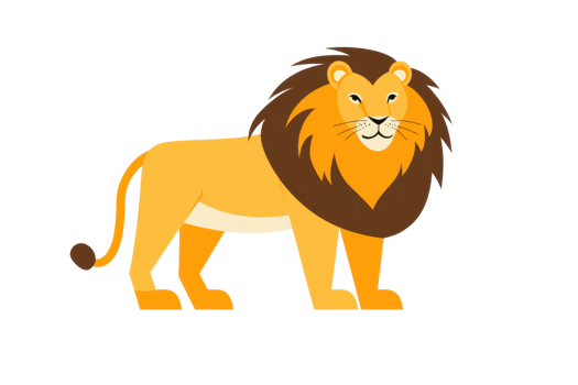 Illustrated lion with a majestic mane standing proudly, symbolizing strength and courage. Perfect for educational and decorative purposes. png