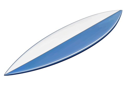 High-quality image of a sleek surfboard in blue and white, perfect for ocean sports and summer activities. Ideal for adventure and beach themes. png
