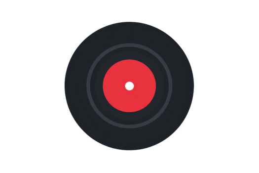 High-quality image of a vinyl record with a red label, perfect for music-themed designs, posters, and digital artwork. png