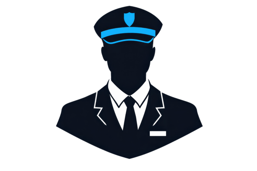 Illustration of a silhouette wearing a uniform hat and suit, symbolizing authority and professionalism against a transparent background. png