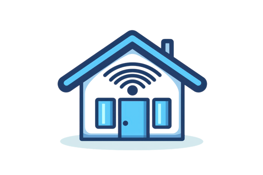 Illustration of a smart home with a Wi-Fi symbol, representing technology and modern living. Ideal for tech and home automation themes. png