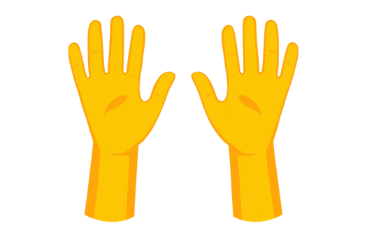 Illustration of two yellow cartoon hands raised upward, against a transparent background, symbolizing cheer and positivity. graphic style. png