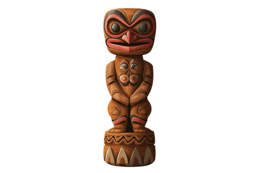 Intricate wooden tribal carving with traditional designs, isolated on transparent background. showcasing cultural heritage and artistry. png