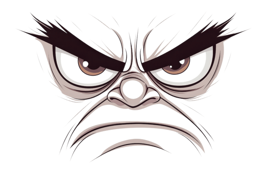 Illustration of a fierce, angry face with intense eyes and furrowed brows. Perfect for concepts of anger, emotion, and expression. png