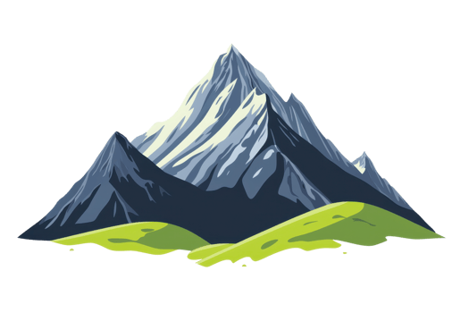 Illustrated mountain peak with rugged slopes and green base, perfect for nature-themed projects and outdoor adventure visuals. png