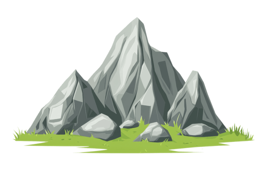 Illustration of a rocky mountain with green grass at the base, depicting a natural landscape and serene outdoor scenery. png