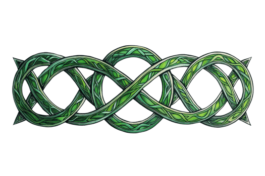 Intricate Celtic knot design with green vines, symbolizing eternity and interconnectedness, isolated on a transparent background. for graphic design. png
