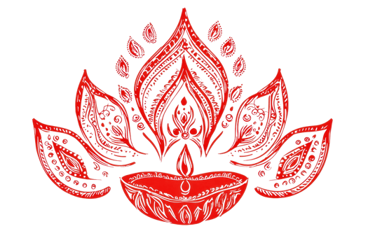 Intricate red Diwali lamp design with lotus petals, symbolizing light and prosperity, ideal for festive decor and cultural celebrations. png