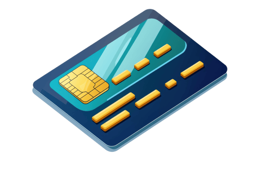 Illustration of a blue credit card with a gold chip, symbolizing modern banking, finance, and secure payment methods in digital transactions. png