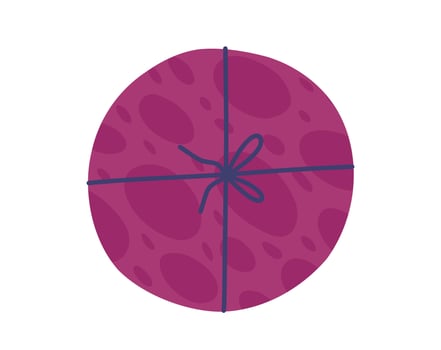 Round gift box. Isolated birthday or anniversary box with wrapping paper and ribbon bow. vector