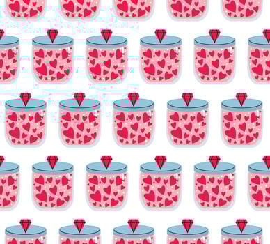 Cute jar with hearts, Valentine's Day, seamless pattern. vector