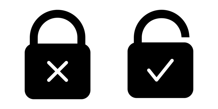 black padlock icon with tick and cross png