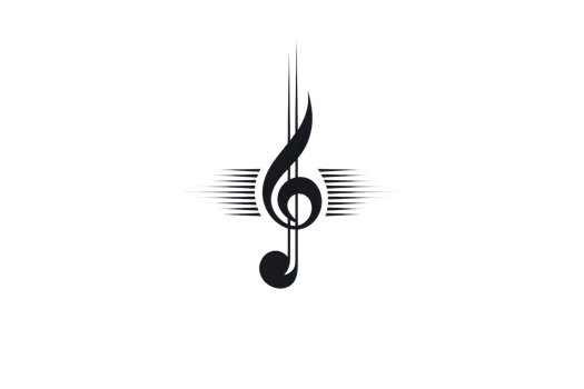 Sleek black treble clef logo with winged accents, symbolizing music, flight, and harmony. Ideal for creative, artistic, and musical themes. png
