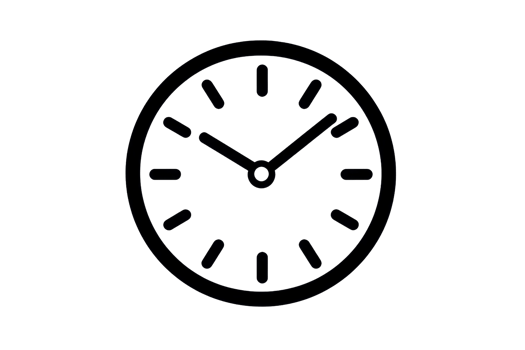 Minimalist black clock icon on transparent background, symbolizing time management and punctuality in a simple line art style. png