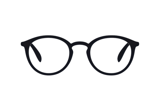 Minimalist black eyeglasses with round frame, transparent lenses, isolated on transparent background. perfect for eyewear design concepts. png