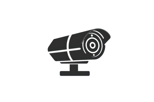 Sleek black CCTV surveillance camera icon on a transparent background, ideal for security and monitoring design needs. png