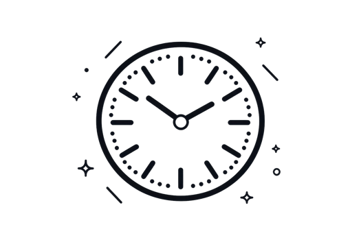 Minimalist clock illustration showcasing a simple analog design with elegant lines and clean aesthetics, ideal for themes of time and punctuality. png