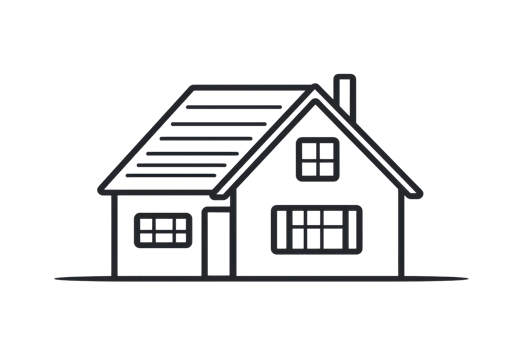 Minimalist black and white line drawing of a house with clean architectural lines, featuring windows and a garage. Perfect for design concepts. png