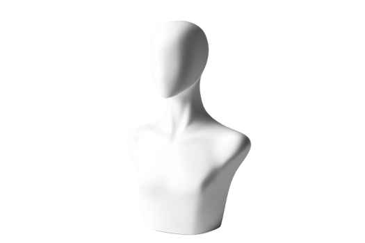 Minimalist white mannequin head and shoulders on a plain background. Perfect for design, fashion, or retail display presentations. png