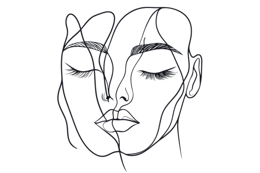 Minimalist line art illustration of a human face with closed eyes, showcasing elegant simplicity and abstract modern art style. png