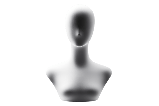 Minimalist mannequin head and shoulders on a plain background, showcasing simplicity and elegance in a neutral color scheme. png