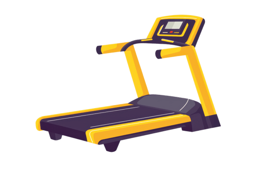 Modern yellow treadmill illustration showcasing fitness equipment, ideal for workout and exercise spaces. Isolated on a transparent background. png
