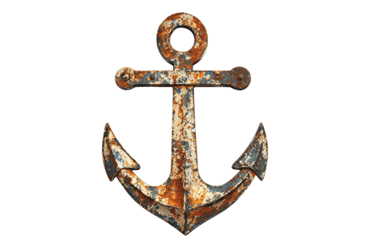 Rustic antique anchor showing weathered texture, symbolizing strength and nautical heritage. Perfect for maritime and adventure themes. png
