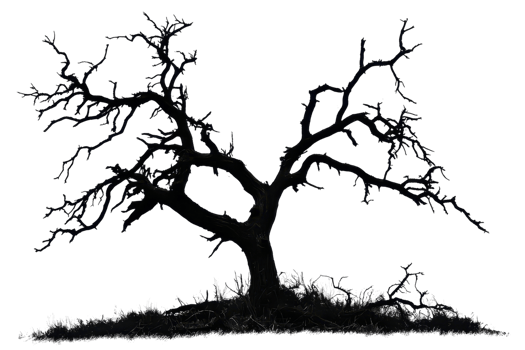 Silhouette of a leafless tree against a transparent background. capturing a stark and dramatic natural scene. png