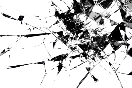 Shattered glass pattern with intricate cracks, symbolizing fragility and chaos. Perfect for abstract backgrounds and design concepts. png