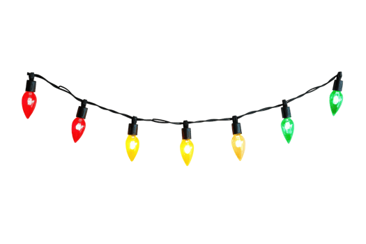 String of colorful festive lights with red, yellow, and green bulbs. Perfect for holiday decoration, parties, and festive celebrations. png