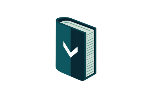 illustration of a closed book with a checkmark, symbolizing knowledge, approval, or verification in a modern, sleek style. png